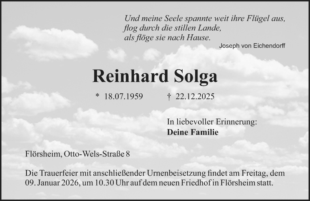  Traueranzeige für Reinhard Solga vom 03.01.2026 aus Rüsselsheimer Echo
