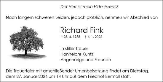 Traueranzeige von Richard Fink von Wetzlarer Neue Zeitung