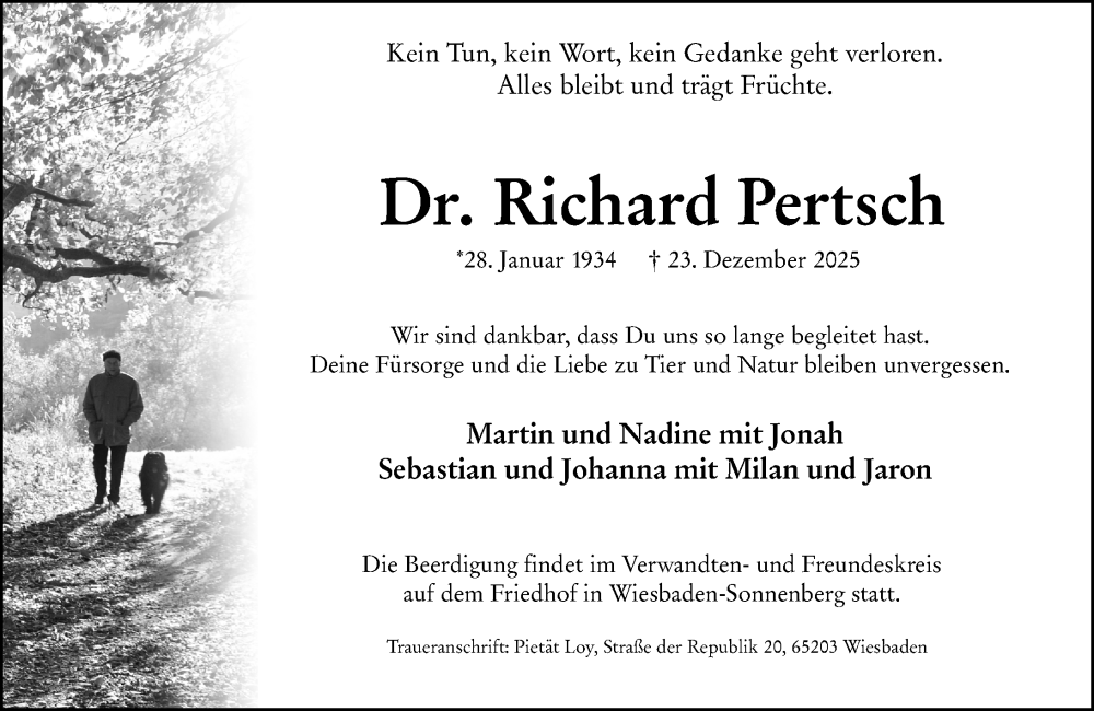  Traueranzeige für Richard Pertsch vom 03.01.2026 aus Wiesbadener Kurier