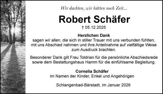 Traueranzeige von Robert Schäfer von Rheingau-Taunus-Kreis Wochenblatt