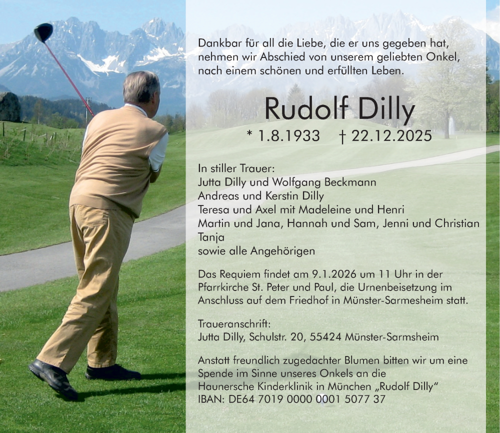  Traueranzeige für Rudolf Dilly vom 03.01.2026 aus Allgemeine Zeitung Rheinhessen-Nahe