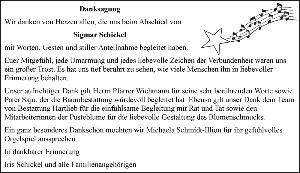  Traueranzeige für Sigmar Schickel vom 02.01.2026 aus Camberger Anzeiger