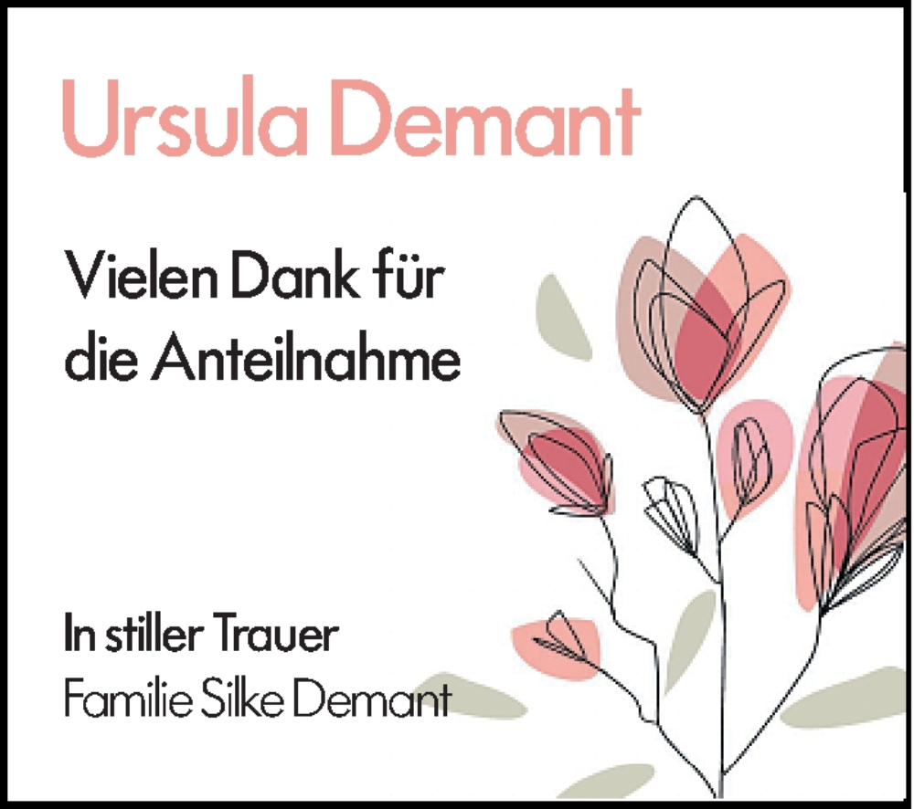  Traueranzeige für Ursula Demant vom 05.01.2026 aus Wetzlarer Neue Zeitung