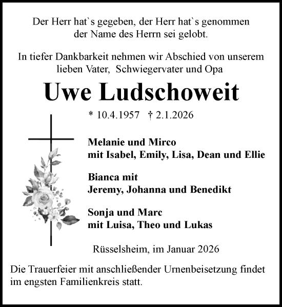 Traueranzeige von Uwe Ludschoweit von Rüsselsheimer Echo