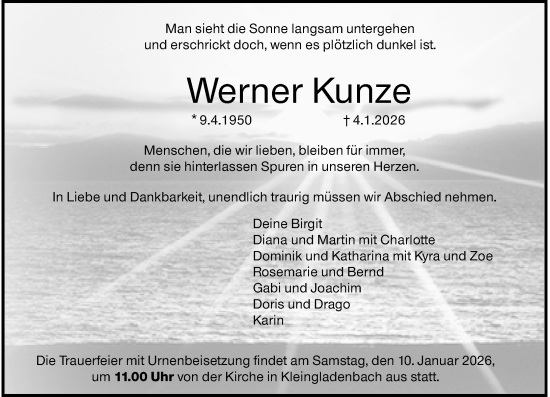 Traueranzeige von Werner Kunze von Hinterländer Anzeiger