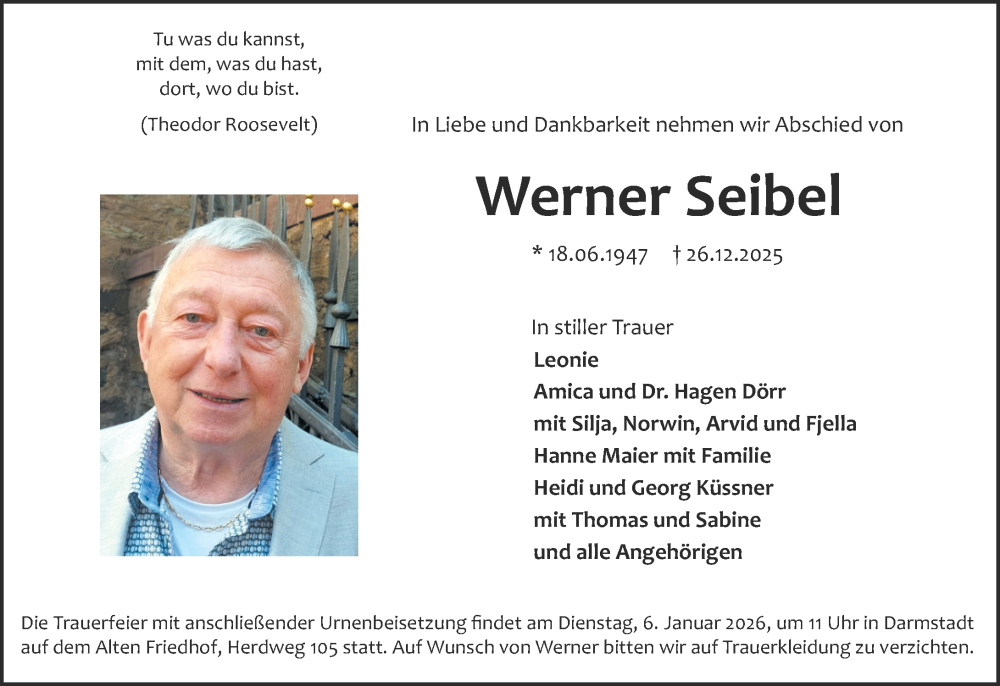  Traueranzeige für Werner Seibel vom 03.01.2026 aus Darmstädter Echo