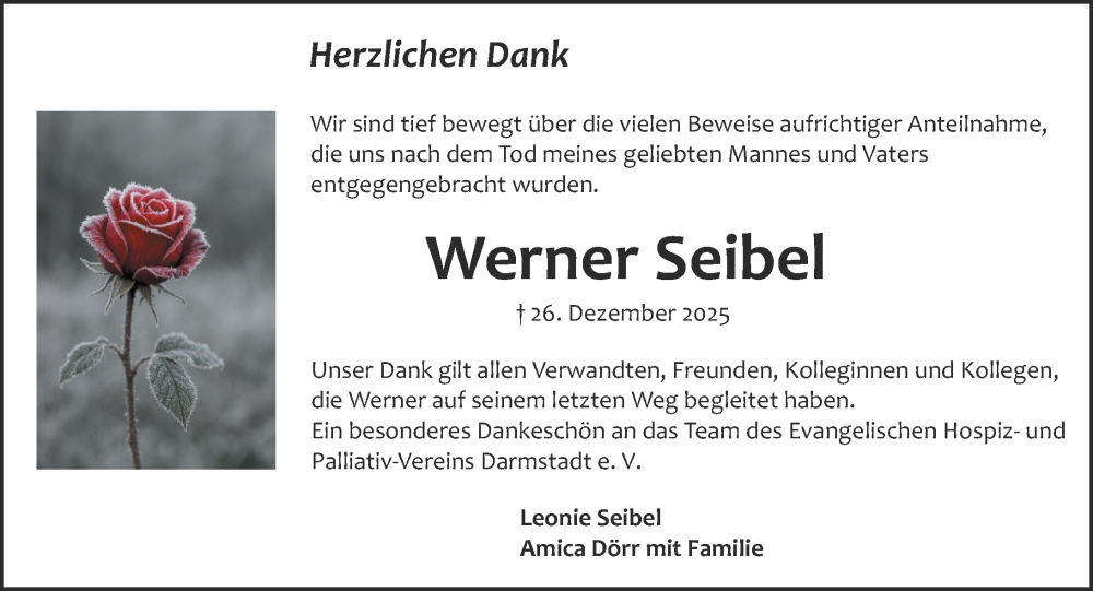  Traueranzeige für Werner Seibel vom 24.01.2026 aus Darmstädter Echo