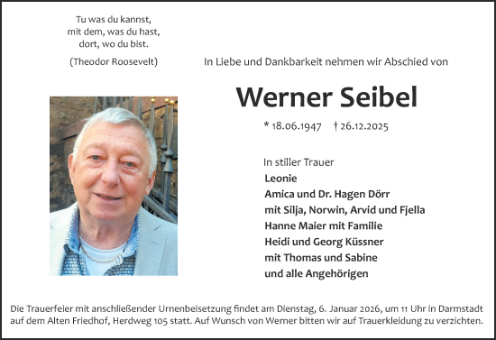 Traueranzeige von Werner Seibel von Darmstädter Echo