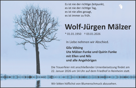 Traueranzeige von Wolf-Jürgen Mälzer von Darmstädter Echo