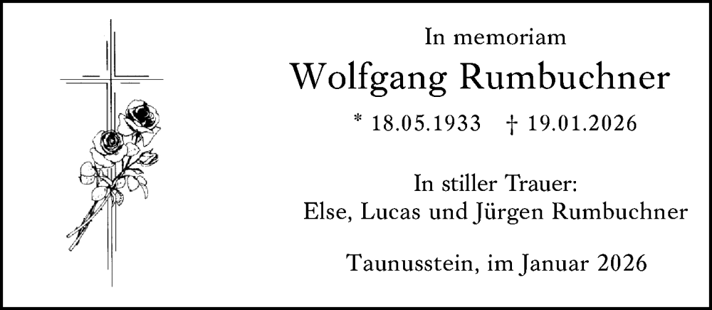  Traueranzeige für Wolfgang Rumbuchner vom 31.01.2026 aus Wiesbadener Kurier