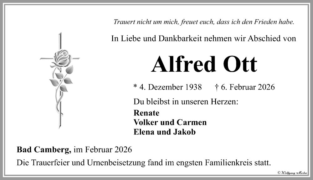  Traueranzeige für Alfred Ott vom 26.02.2026 aus Camberger Anzeiger
