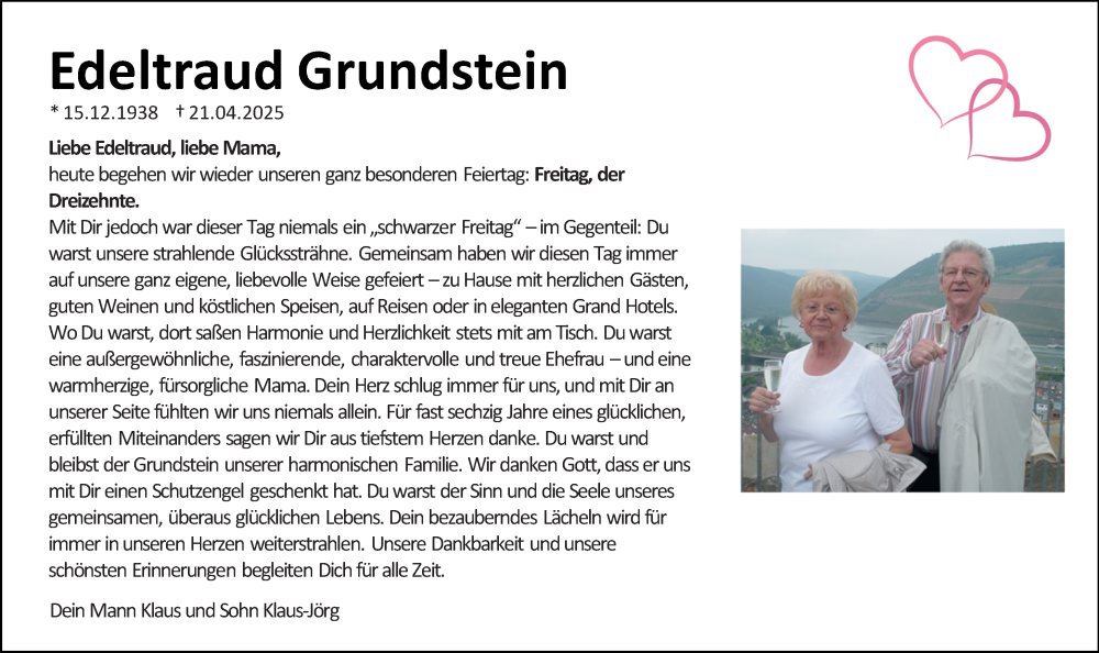  Traueranzeige für Edeltraud Grundstein vom 13.02.2026 aus Wiesbadener Kurier