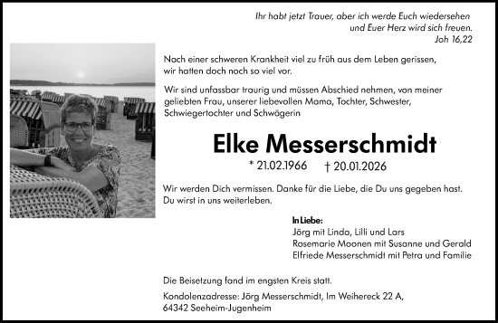 Traueranzeige von Elke Messerschmidt von Darmstädter Echo