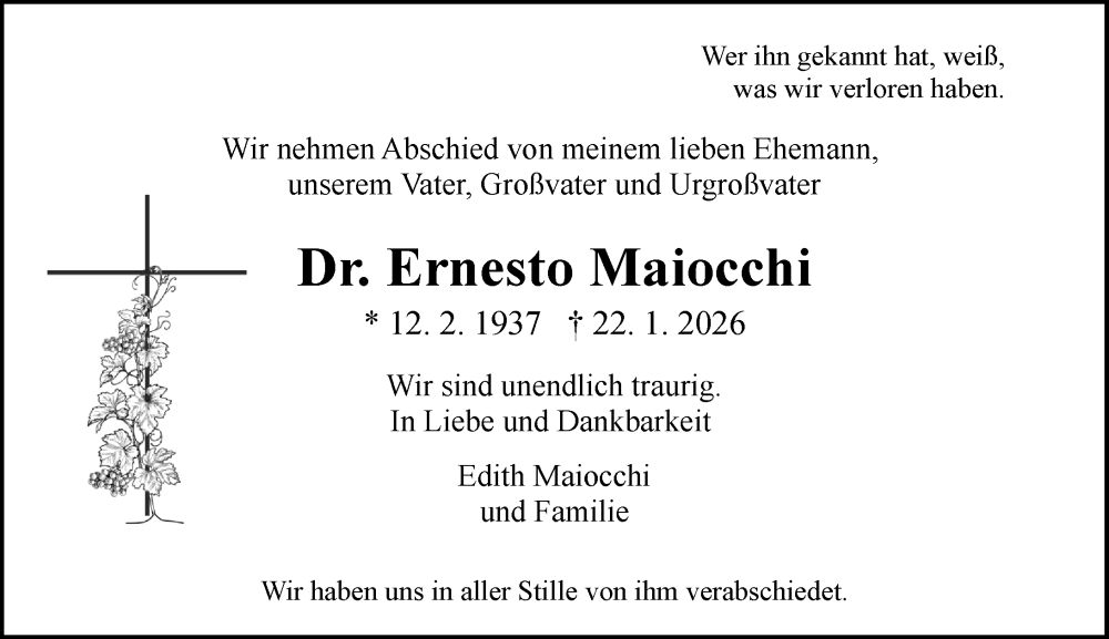  Traueranzeige für Ernesto Maiocchi vom 07.02.2026 aus Allgemeine Zeitung Mainz