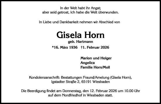 Traueranzeige von Gisela Horn von Darmstädter Echo