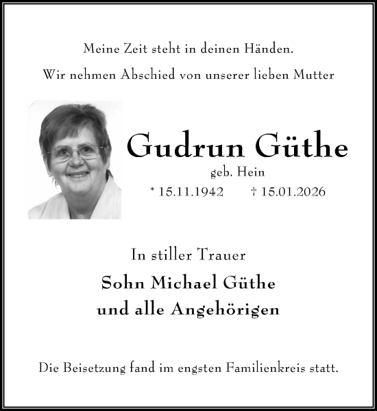 Traueranzeige von Gudrun Güthe von Wiesbadener Kurier