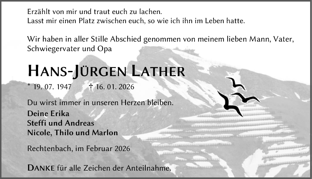  Traueranzeige für Hans-Jürgen Lather vom 07.02.2026 aus Wetzlarer Neue Zeitung
