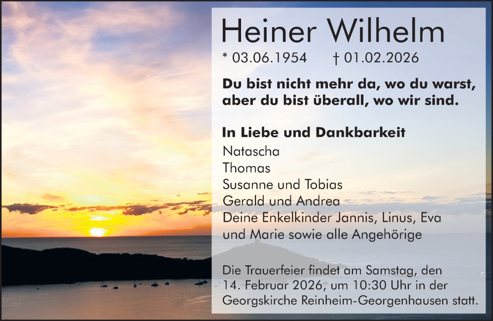  Traueranzeige für Heiner Wilhelm vom 07.02.2026 aus Darmstädter Echo