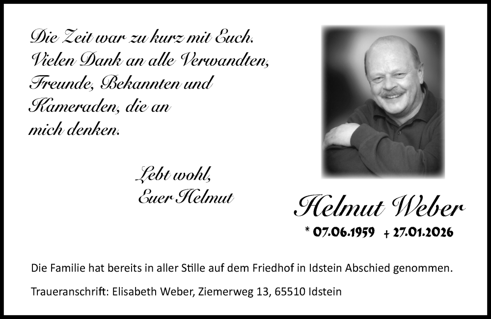  Traueranzeige für Helmut Weber vom 07.02.2026 aus Idsteiner Land/Untertaunus