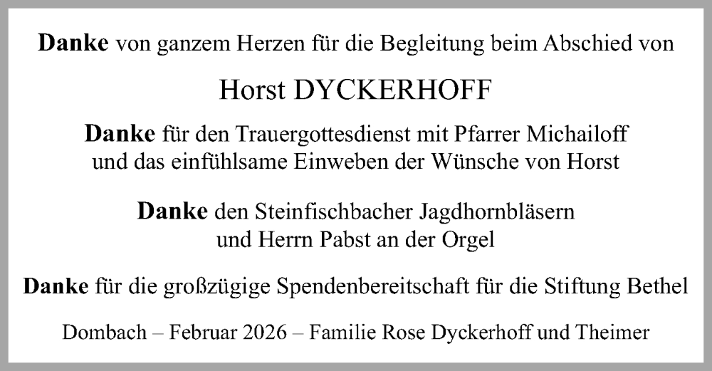  Traueranzeige für Horst Dyckerhoff vom 05.02.2026 aus Camberger Anzeiger