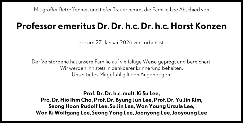  Traueranzeige für Horst Konzen vom 07.02.2026 aus Wiesbadener Kurier
