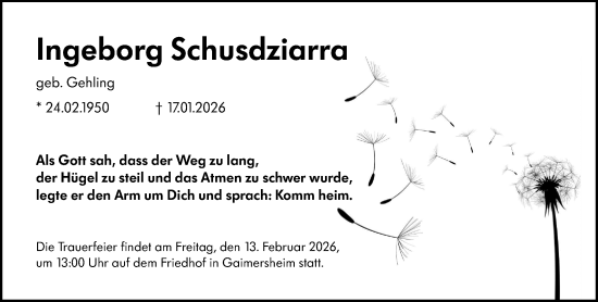 Traueranzeige von Ingeborg Schusdziarra von Darmstädter Echo