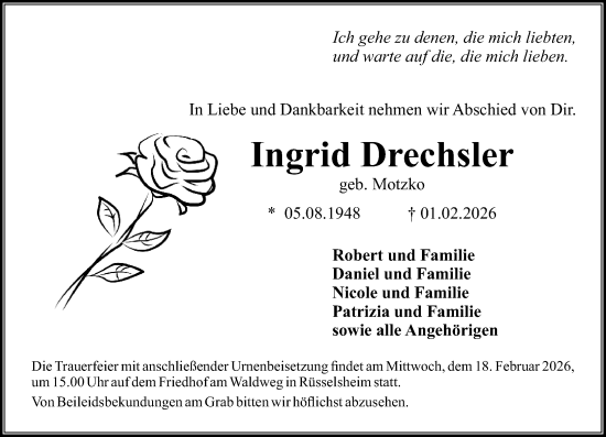 Traueranzeige von Ingrid Drechsler von Rüsselsheimer Echo