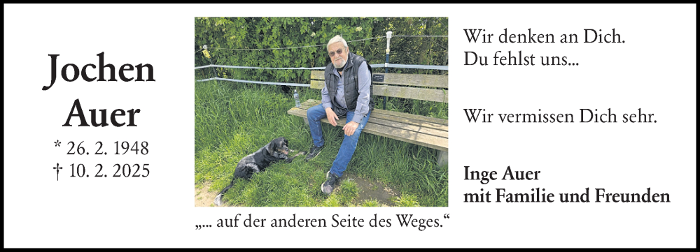  Traueranzeige für Jochen Auer vom 07.02.2026 aus Groß-Gerauer Echo
