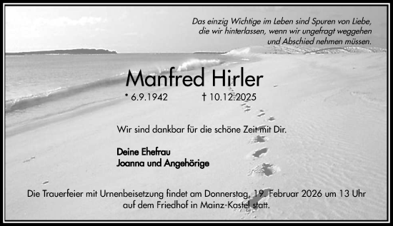Traueranzeige von Manfred Hirler von Groß-Gerauer Echo