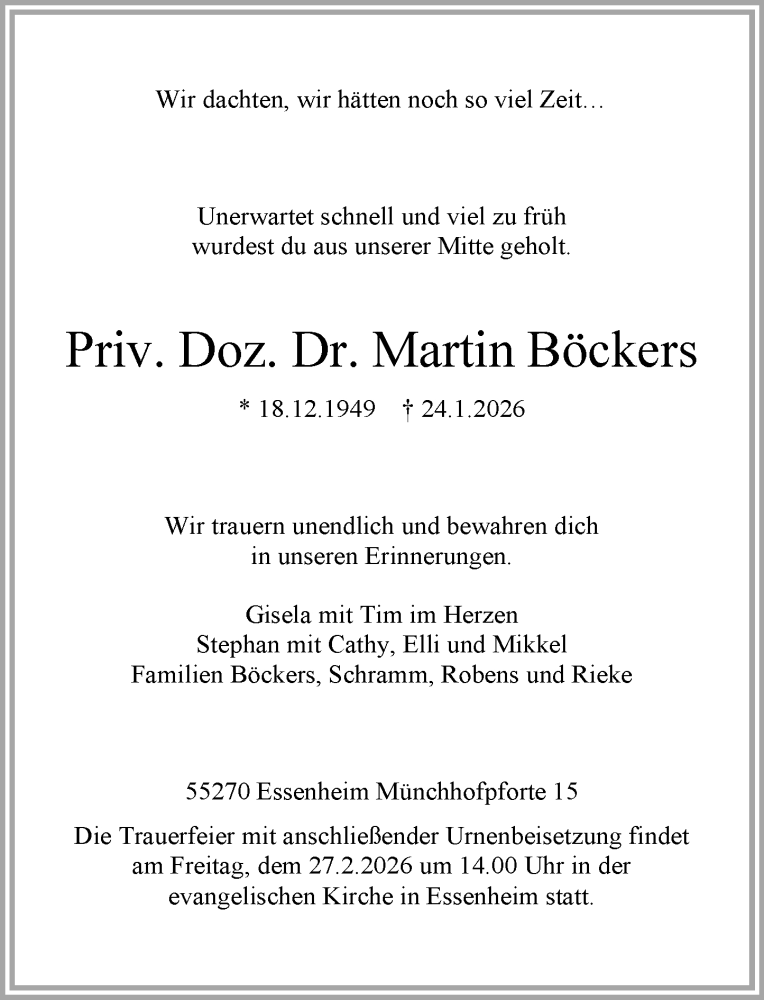  Traueranzeige für Martin Böckers vom 07.02.2026 aus Allgemeine Zeitung Mainz