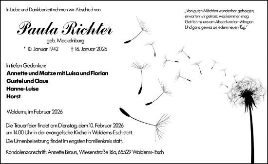 Traueranzeige von Paula Richter von Camberger Anzeiger