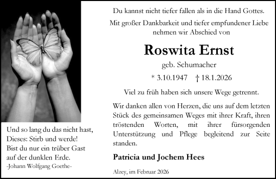 Traueranzeige von Roswita Ernst von Allgemeine Zeitung Alzey