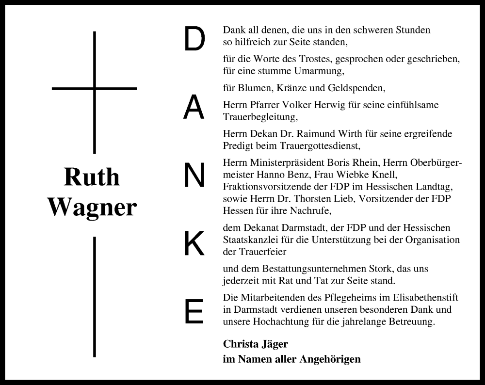  Traueranzeige für Ruth Wagner vom 07.02.2026 aus Groß-Gerauer Echo