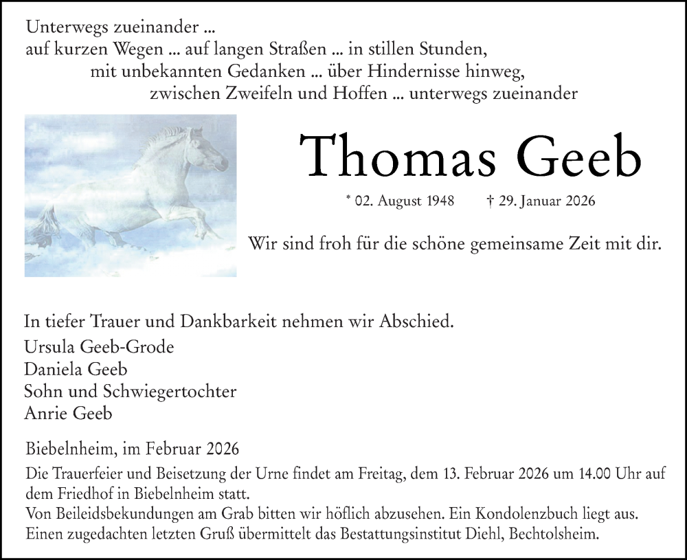  Traueranzeige für Thomas Geeb vom 07.02.2026 aus Allgemeine Zeitung Alzey