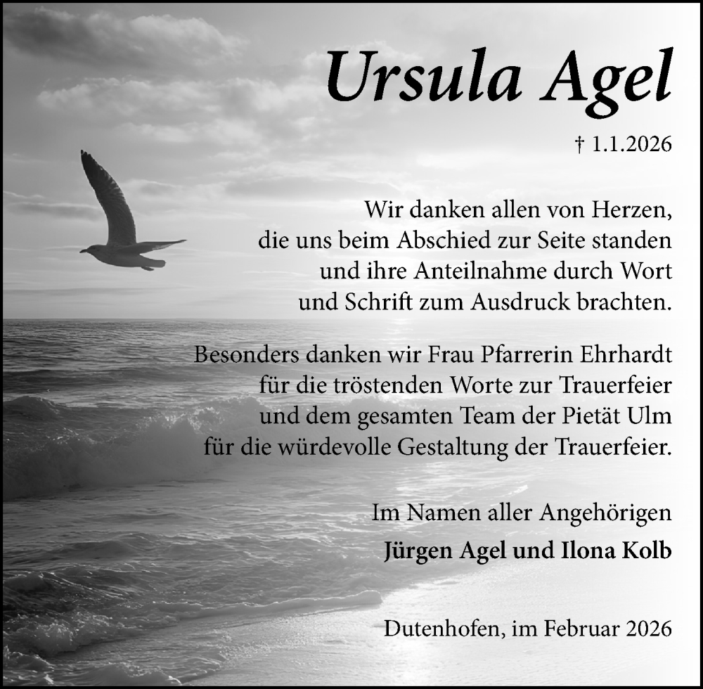  Traueranzeige für Ursula Agel vom 07.02.2026 aus Wetzlarer Neue Zeitung