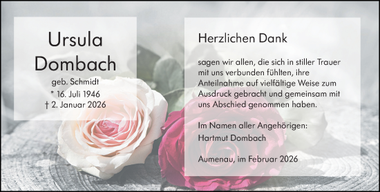 Traueranzeige von Ursula Dombach von Weilburger Tageblatt
