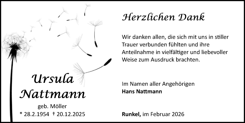  Traueranzeige für Ursula Nattmann vom 07.02.2026 aus Nassauische Neue Presse