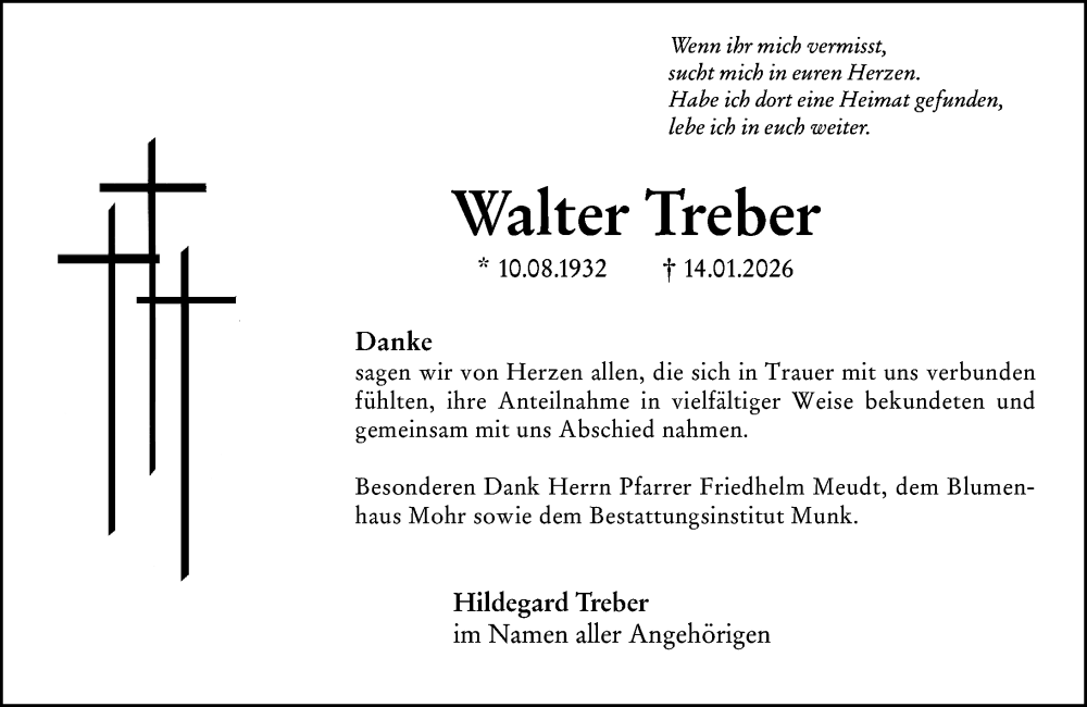  Traueranzeige für Walter Treber vom 06.02.2026 aus Hochheimer Zeitung