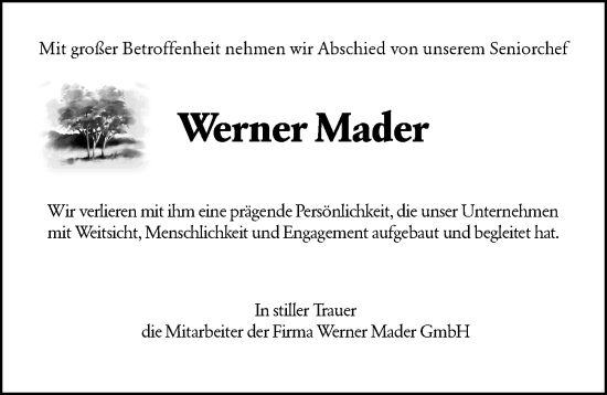 Traueranzeige von Werner Mader von Odenwälder Echo